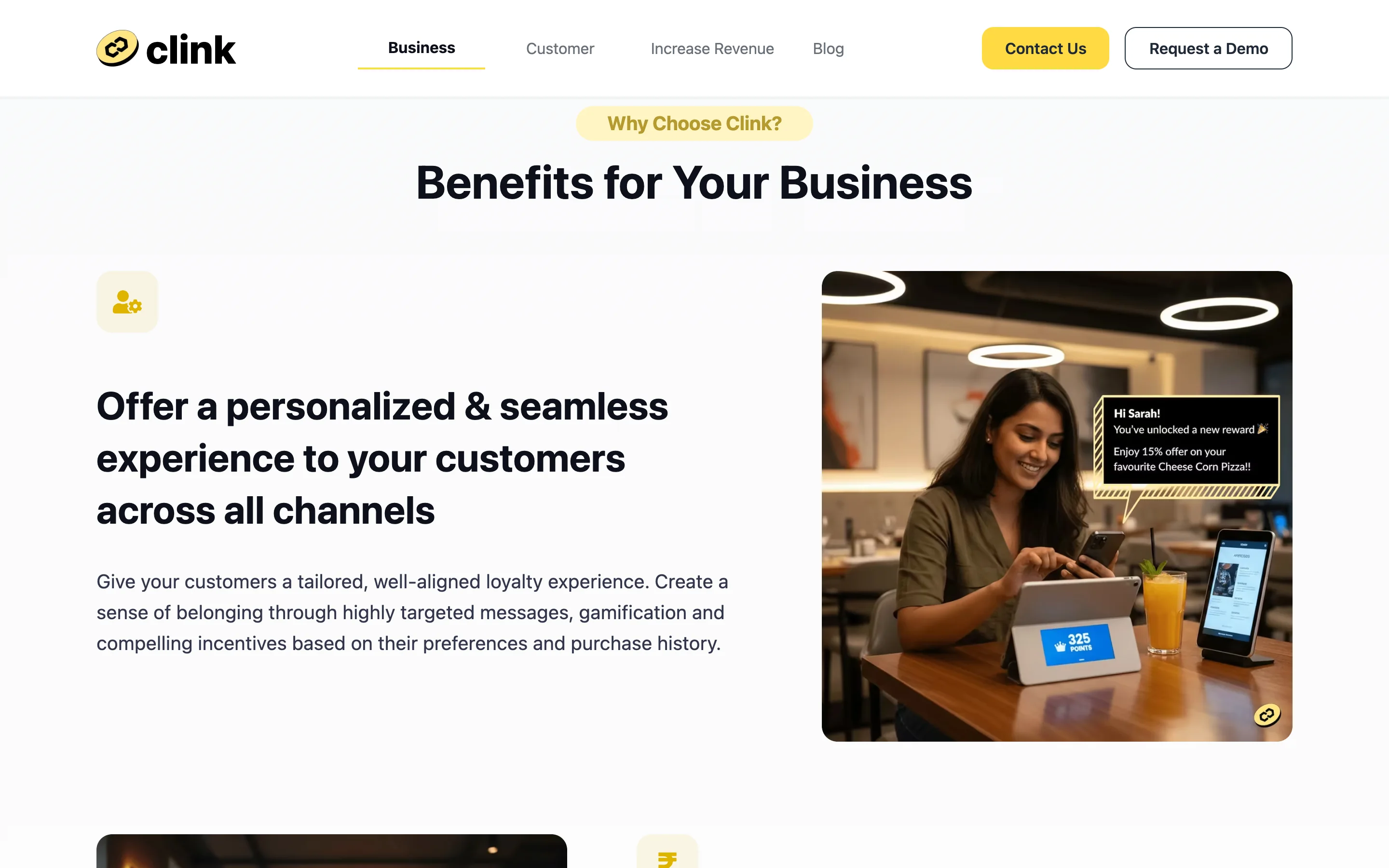 Clink business benefits section