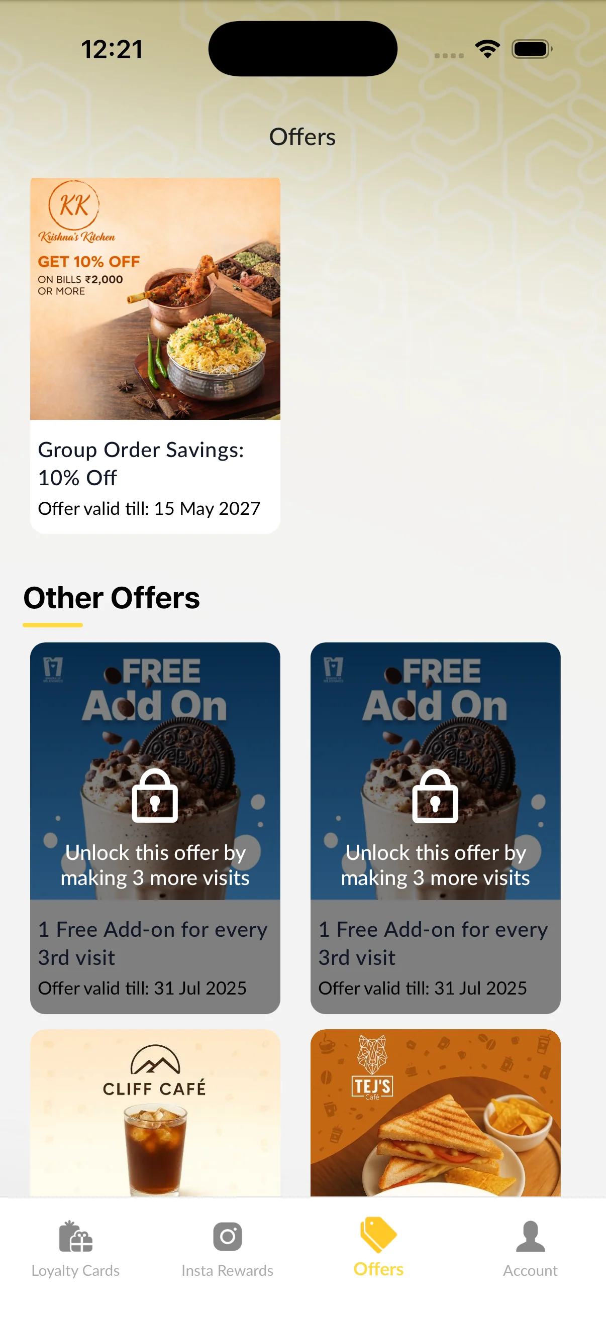 Clink app offers and reward discovery screen